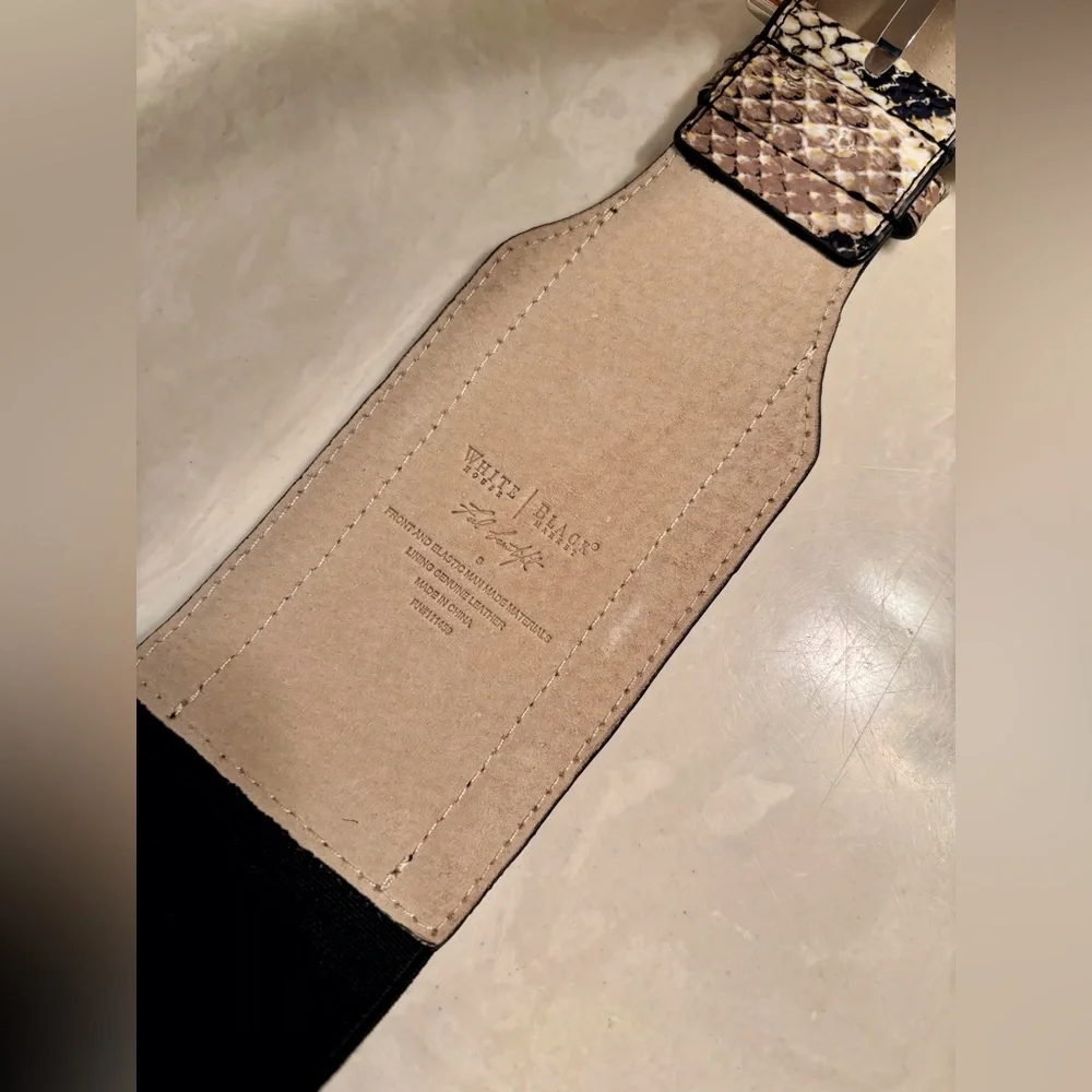 Wide Snake Print Leather-Trim Belt by White House Black Market
